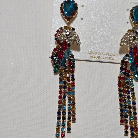 Natasha Jeweled Multi Color Tropical Parrot Bird Statement Earrings New - Picture 8 of 8